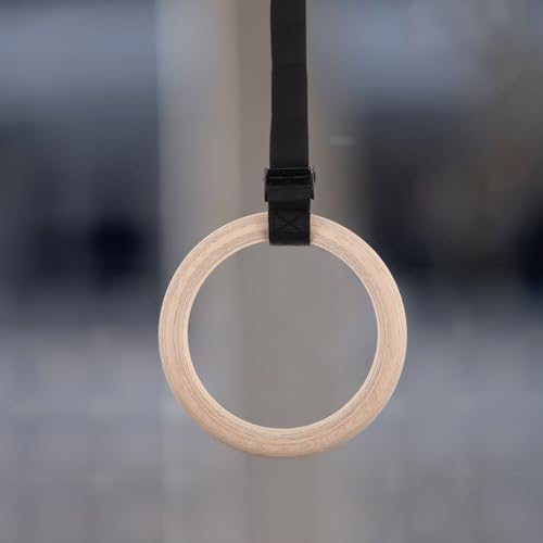 Anillas de gimnasia de madera YARNOW con correas miniatura 4