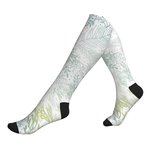 NBAGHPQ Calcetines largos para correr con estampado de algas marinas, para hombres y mujeres, atletas atléticos, viajes, 2 Negro-2, Altoa única