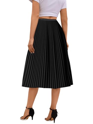 SANGTREE Women Long Pleated Skirt, High Waisted Stretchy Flowy Casual Outdoor Travel Accordion Weekend Skirt3