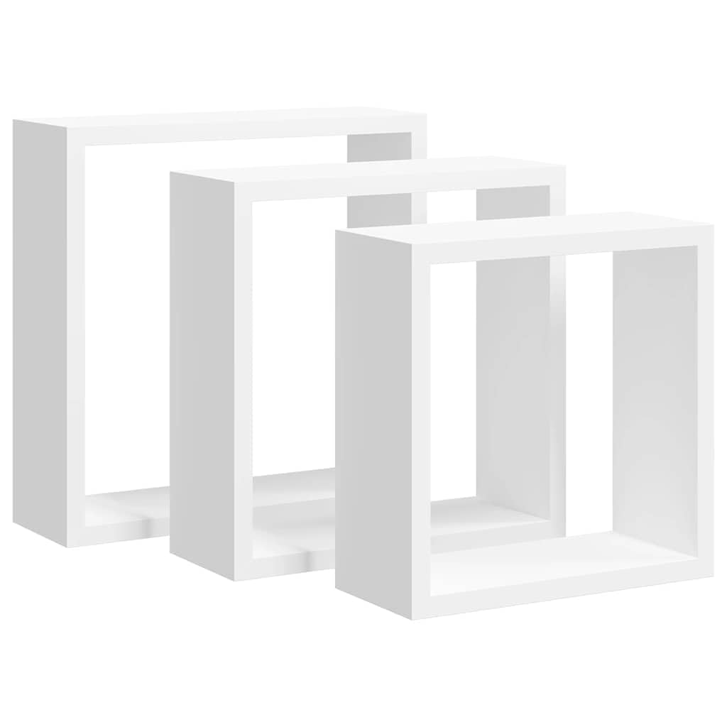 Set di 3 mensole a cubo bianche, mensole da parete sospese in MDF | Mensole sospese decorative in MDF per soggiorno e corridoio, montaggio a parete invisibile, portata fino a 5 kg per cubo.