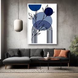 Toile abstraite bleue arche géométrique moderne grand tableau décoration salon 80x120 cm