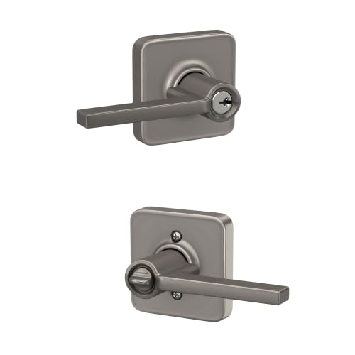 Image of SCHLAGE Latitude Keyed Entry Door Handle, Reversible, Satin Nickel | Keyed entry lever door handle with turn-button lock, Easy to install, Certified security & durability, Universal fit, 2 keys