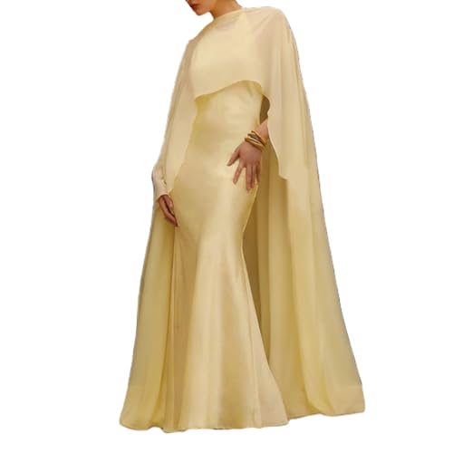 Chiffon Cape for Women Vintage Sheer Mesh Shawl Wraps Long Flowy Capelets Poncho Top Wedding Evening Dress Cover-Up (Yellow One Size)