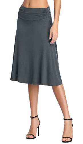 Image of Urban CoCo Women's Ruched High Waist Knee Length Jersey A-Line Stretchy Flared Casual Skirt