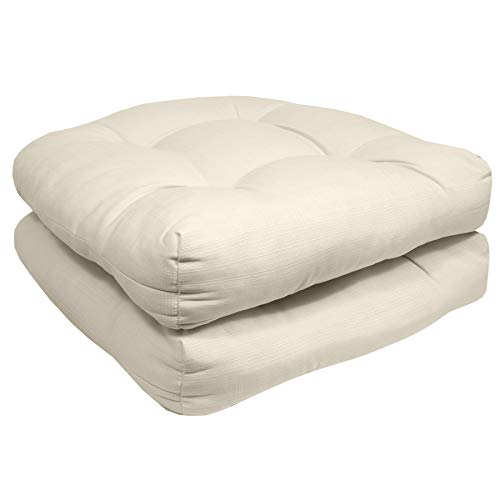 Sweet Home Collection Patio Cushions Outdoor Chair Pads Premium Comfortable Thick Fiber Fill Tufted 21" x 21" Seat Cover, 2 Count (Pack of 1), Cream