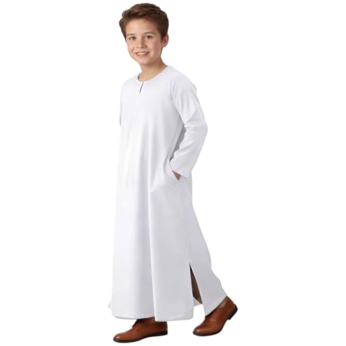 Genérico Disfraz Niño Halloween Túnica Musulmana Para Ramadán. Traje De Bata Larga Con Bolsillos Para Niños De 5 A 14 Años. Ropa Elegante Manga Larga. Disfraz Carnaval Árabe