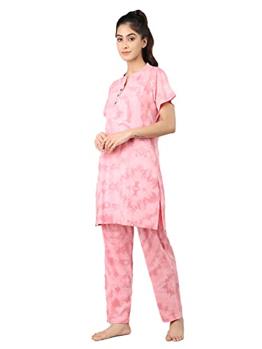 Image of Duchess Women's Cotton Tie & die & Embroided Long Length Night Suit Set
