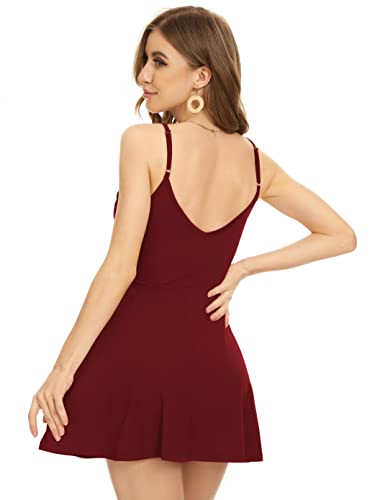 Image of MadHeart Womens V Neck Sexy Backless Dress Adjustable Spaghetti Strap Short Wrap Dress