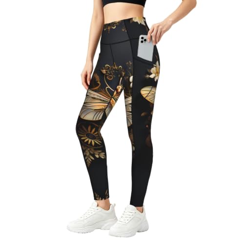 Pantalones de yoga con bolsillo leggings elásticos suaves gimnasio Gold Exquisite