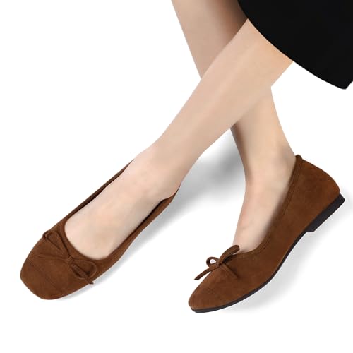 Women's Ballet Flats Cap Toe Bow Flats Two Tone Slip On Flats Comfort Square Toe Dressy Flat Shoes for Casual Work2