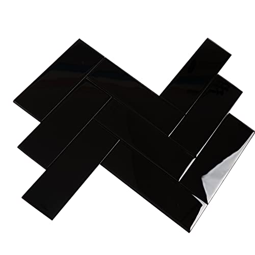 Adedeo Glass Subway Tile 4 X 12 Inch Black For Kitchen Backsplash Bathroom Wall Pack Of 12 Sheets #TOP6