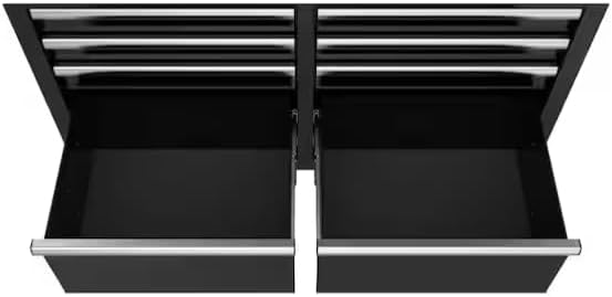 46 in. W x 18 in. D 9-Drawer Mobile Workbench Cabinet, Gloss Black, Steel, Solid Wood Top, with Power Strip and Casters