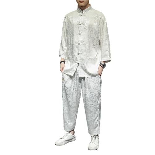 Costume Hanfu brodé vintage en soie de glace pour homme style chic