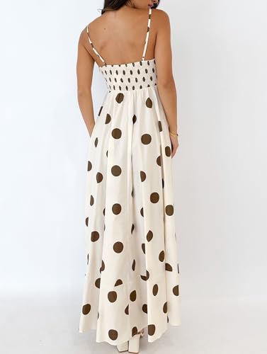 Image of NUFIWI Women Summer Striped Maxi Dress Spaghetti Strap Cutout Ruffle Long Dress Flowy Swing Beach Vocation Dress