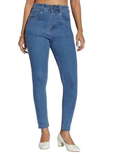 Image of Miss Chase Women's Skinny Fit High Rise Regular Length Stretchable Denim Jeans (MCSS25DEN68-42-530-36, Caribbean Blue, 36)