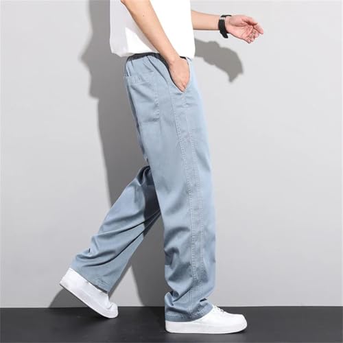 Hndudnff Men Elastic Waist Jeans with Pockets Drawstring Pants Loose Casual Soft Straigh Trousers2