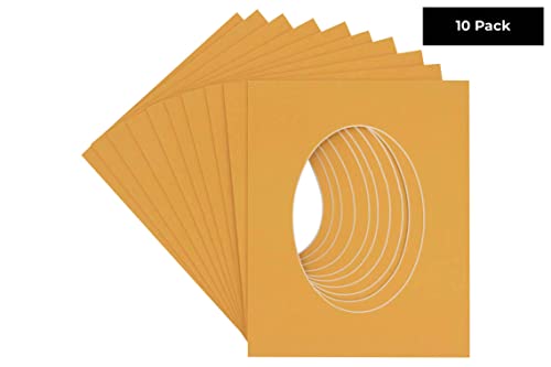 Topaz Orange Acid Free 8.5x11 Oval Picture Frame Mat with White Core Bevel Cut for 7x9 Pictures - Fits 8.5x11 Frame - Pack of 10 Matboard Show Kits With Acid Free Backings & Clear Bags