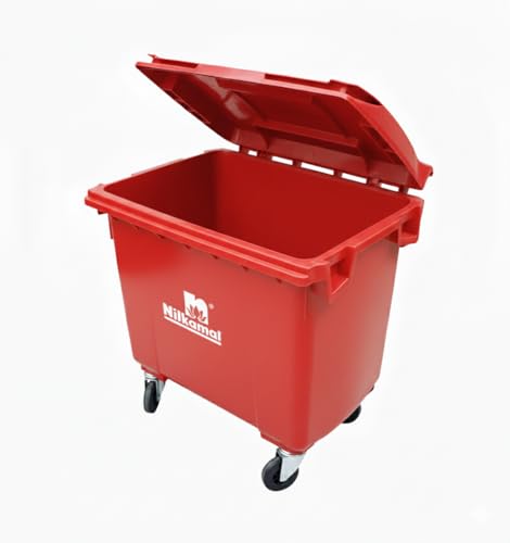 Image of Nilkamal Big Plastic Wheeled Dustbin with Lid 660 Litre Red