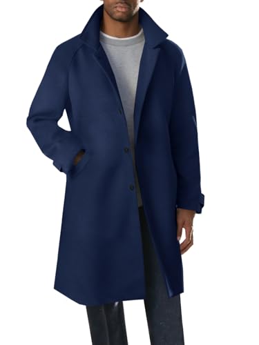 Runcati Mens Trench Coat Notched Collar Single Breasted Mid Long Peacoat Slim Fit Winter Warm Chunky Overcoat