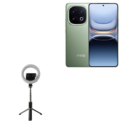 BoxWave Stand and Mount Compatible with vivo IQOO 13 - RingLight SelfiePod, Selfie Stick Extendable Arm with Ring Light - Jet Black