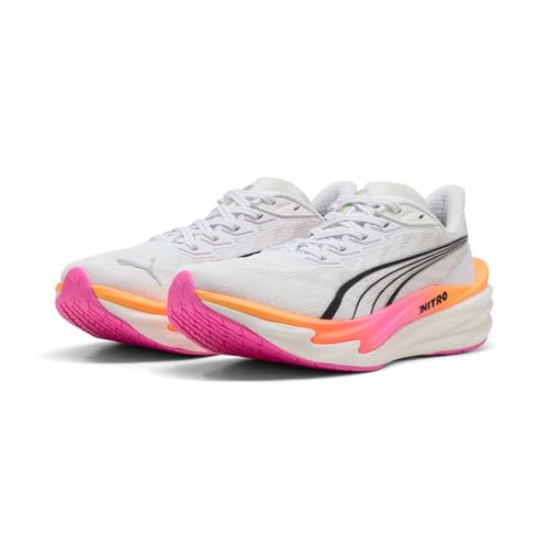 PUMA ���f�B�[�X X Hyrox Deviate Nitro 4 �����j���O�X�j�[�J�[�V���[�Y - �s���N, Puma White-poison Pink-Glow Red, 25.5 cm