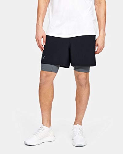 Under Armour Men's Standard Qualifier 2-in-1 Shorts, Black (001)/Pitch Gray, Large