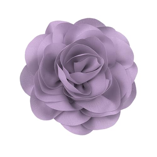 Image of Rrdaily Chunky Flower Brooches Pins for Women,Trendy Charming Chiffon Red Rose Corsage, Aesthetic Accessories for Wedding Ceremony (Purple), Large