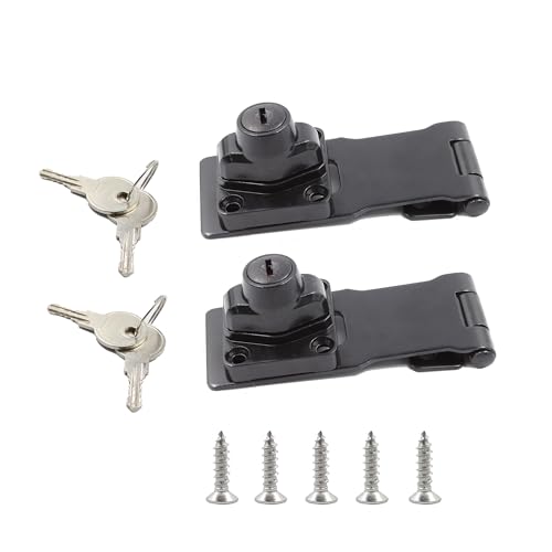 Image of 2PCS Keyed Hasp Lock, 4'' Zinc Alloy Hasp Latches, Black Twist Knob Keyed Locking Hasp for Cabinet Small Door