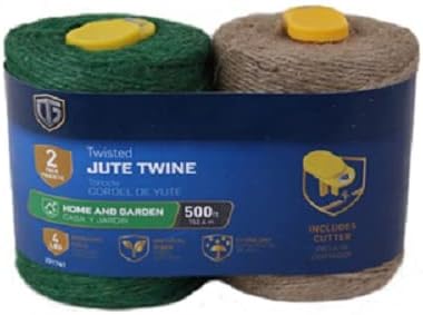 2 Count Green & Brown 500' Jute Twine with Cutter - Pack of (3)