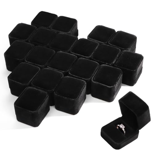 ZAVOOS 20 Pieces Velvet Ring Box Earring Jewelry Gift Display Case Black Square Ring Pendant Storage Holder for Proposal Engagement Wedding Anniversary