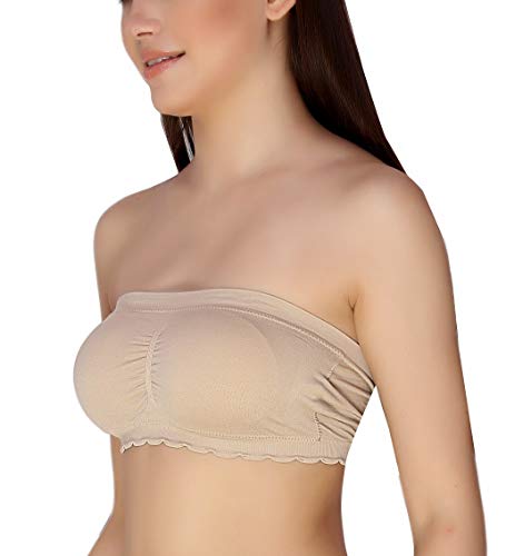 GLAMORAS Women’s Nylon Spandex Solid Tube Bra Padded Wire Free Stretchable Seamless Strapless Breathable Pull On Bandeau Bralette Bras | Free Size - Image 3