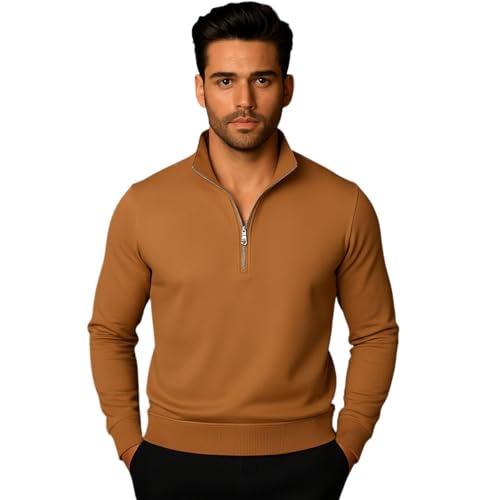 Image of Mack Jonney Men's Fleece Half-Zip High Neck Sweatshirt | Warm & Stylish Winter Wear -M4380