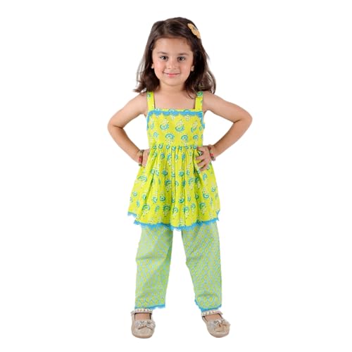 Image of superminis Girls Cotton Floral Printed Gotta Work Kurti Duppata and Matching Afgani Ethnic Wear Set