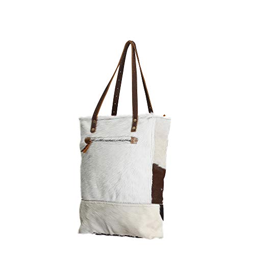 Black and White Impression Genuine Hair On Leather Tote Bag3