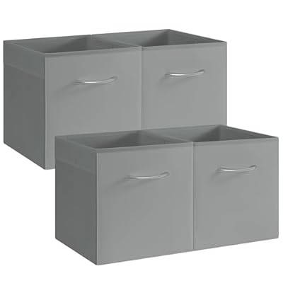 StorageWorks Gray Storage Cubes, 11 Inch Cube Storage Bins with Handle, Cube Storage Organizer Bins for Shelves and Closet, Collapsible Storage Bins, 4-Pack