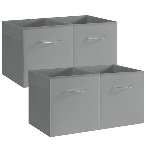 StorageWorks Gray Storage Cubes, 11 Inch Cube Storage Bins with Handle, Cube Storage Organizer Bins for Shelves and Closet, Collapsible Storage Bins, 4-Pack