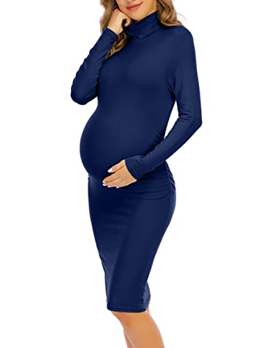 Yeshape Umstandskleider für Damen, Winter, langärmelig, figurbetontes Kleid für Babyparty, Mutterschaft, Fotoshooting, Marineblau, Klein