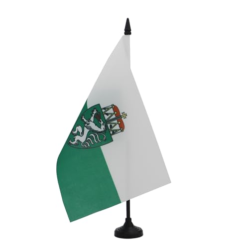 AZ FLAG - Tischflagge Steiermark 21 x 14 cm – kleine Flagge von Steiermark für den Schreibtisch, 100% Polyester, mit Fahnenstange von 25 cm und Sockel aus schwarzem Kunststoff