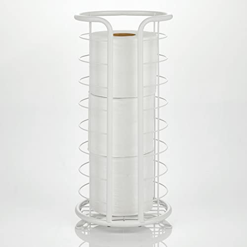 Mdesign Metal Toilet Paper Holder Stand - Storage Reserve For 3 Rolls Of Toilet Tissue - Freestanding Toilet Paper Holder - Stylish Bathroom Floor Toilet Paper Stand - Omni Collection - White #TOP4
