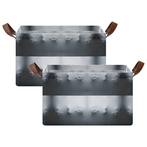 Scary Vision of a Person Shouting on the Fabric Style 2PC Rectangle Foldable Frame Basket Leather Handles Storage Bin for Laundry Bathroom Organizer M 16.9 x 11.4 x 10 inch