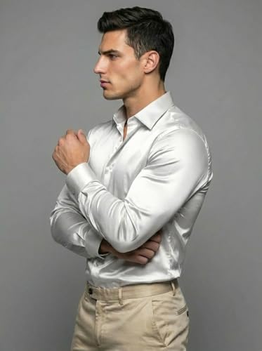 Image of Diverse Men's Satin Casual Shirt | Premium Solid Poly Satin | Wrinkle-Free, Full Sleeve Regular Fit Office, Business Wear