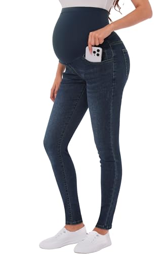 Image of PACBREEZE Women's Maternity Jeans Over Belly Skinny Stretchy Denim Pants Comfy Slim Pregnancy Pants