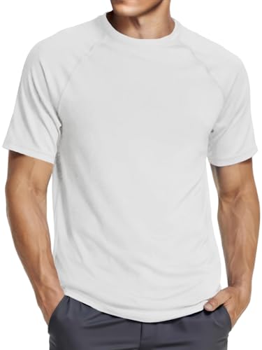 Runcati Sports T-Shirt Men's Short Sleeve Crew Neck Summer Functional Shirt Men Quick-Drying Fitness Gym Sports Shirt Plain Lightweight Leisure Shirts, White, XXL