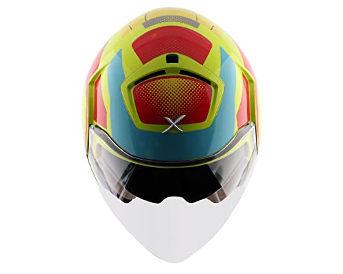 Image of Axor Striker Ultron ISI ECE DOT Certified Lightweight Open Face Dual Visor Helmet for Men and Women with Outer Clear Visor and Inner Smoke Sun Visor Neon Yellow Red(XL)