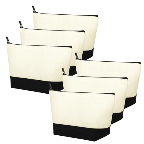 Image of Muka 6 Pack Two Tone Linen Makeup Bag, Blank DIY Craft Bag, 9 x 5-1 /2 x 3-1 /2 Inch