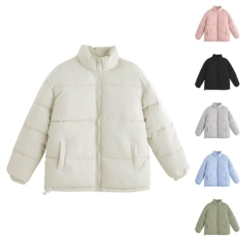 Chaqueta de plumón para mujer, ligera, blanca, chaqueta de invierno para mujer, corta, cálida, sin capucha, abrigo acolchado, cuello alto, chaquetas amortiguadoras, monocolor, chaqueta de entretiempo