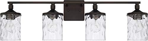 HomePlace Lighting 128841BZ-451 Colton Mid-Century Clear Water Glass Bathroom Vanity Wall Light, 4-Light 400 Total Watts, 10" H x 34" W, Bronze