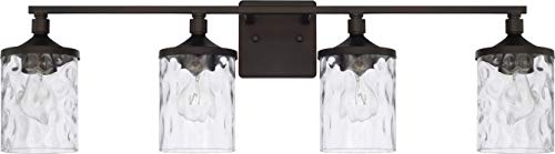 HomePlace Lighting 128841BZ-451 Colton Mid-Century Clear Water Glass Bathroom Vanity Wall Light, 4-Light 400 Total Watts, 10" H x 34" W, Bronze