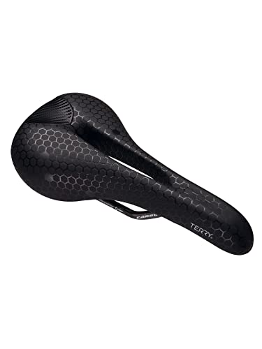 Terry Fly Carbon Mountain Bicycle Saddle - Bicycle Seat for Men - Flexible & Comfortable - Lightweight, Low Profile, Flat Top - Black Leather