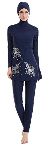 Women Muslim Swimwear Islamic Burkini Full Cover Hijab Modest Swimsuit (Blue, Int’l 3XL)